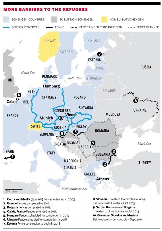 Crise migratoire : une carte montre comment l'Europe devient une forteresse anti-réfugiés