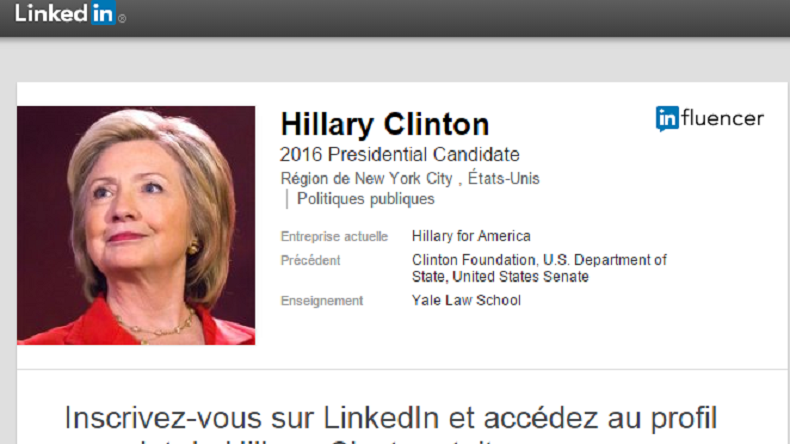 Hillary Clinton est aussi sur LinkedIn et n'y comprend visiblement pas grand-chose