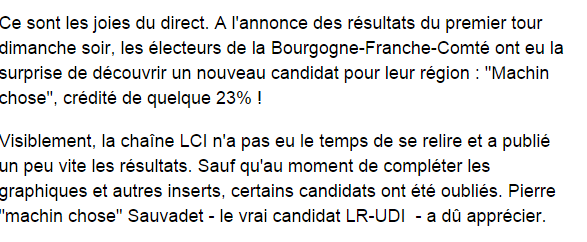 LCI rebaptise un candidat aux régionales «M. Machin-Chose»