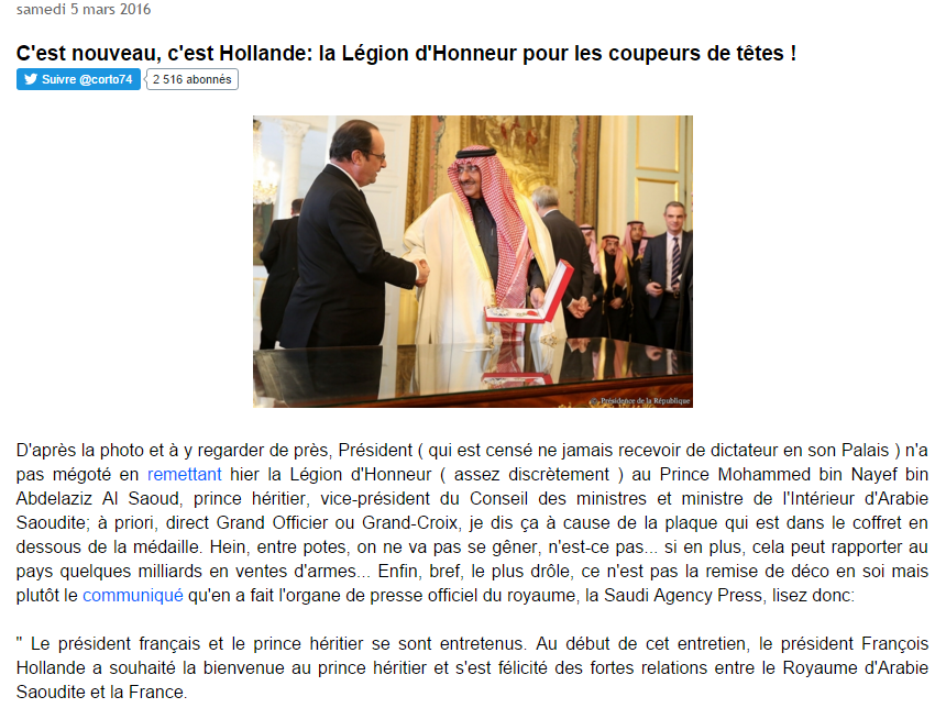 Légion d'honneur au prince saoudien : l'indignation silencieuse des Internautes et politiques