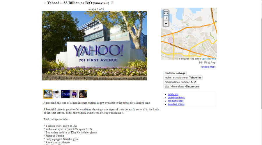 Internet Vintage ? Yahoo! traité comme une «antiquité» dans la liste des ventes de Craigslist