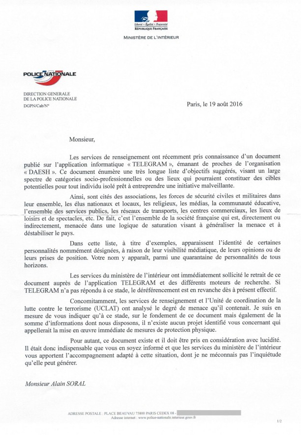 Le ministère de l’Intérieur informe Alain Soral qu’il est menacé par l'Etat islamique