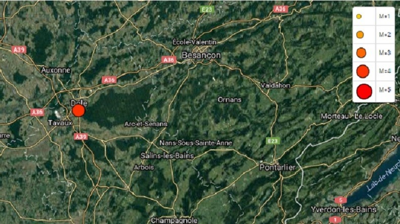 Tremblement de terre de magnitude 3,8 dans le Jura, ressenti jusqu'à Besançon