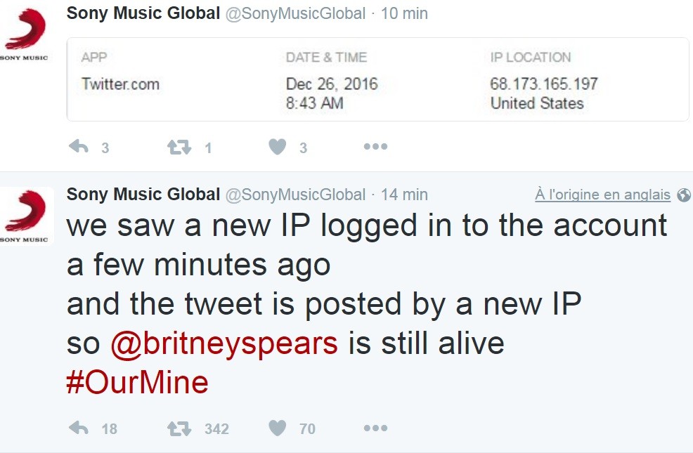 Britney Spears décédée ? Le compte Twitter de Sony se fait pirater et la toile s'enflamme...
