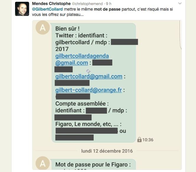 Champion de la transparence ? Gilbert Collard livre tous ses mots de passe dans un tweet
