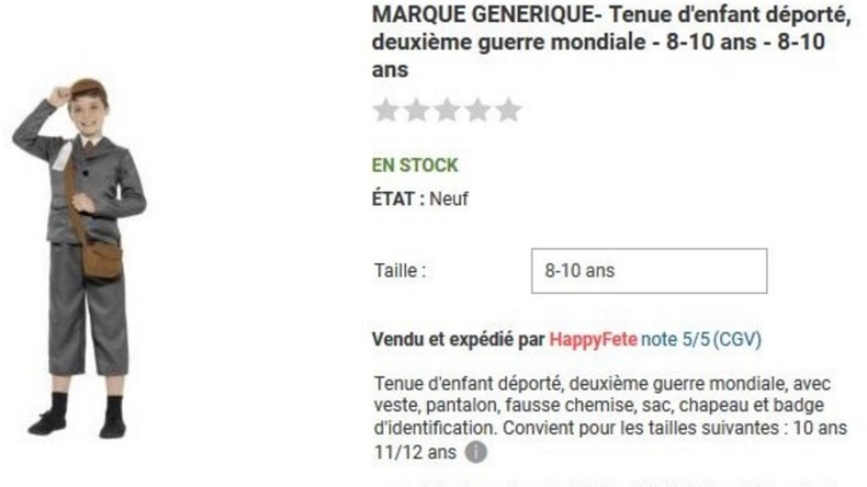 Le site Rue du Commerce met en vente un costume «d'enfant déporté» avant de faire marche arrière