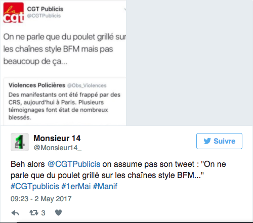 Policier brûlé le 1er mai : une section de la CGT parle de «poulet grillé» et soulève un tollé
