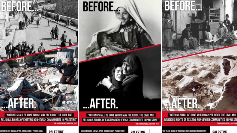 «Avant/Après» 1948 : des affiches sur le sort des Palestiniens bannies des transports londoniens
