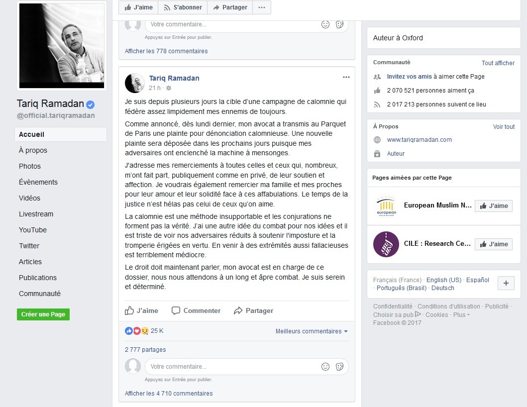 Accusé de viol, Tariq Ramadan dénonce une «machine à mensonge» et va déposer une nouvelle plainte
