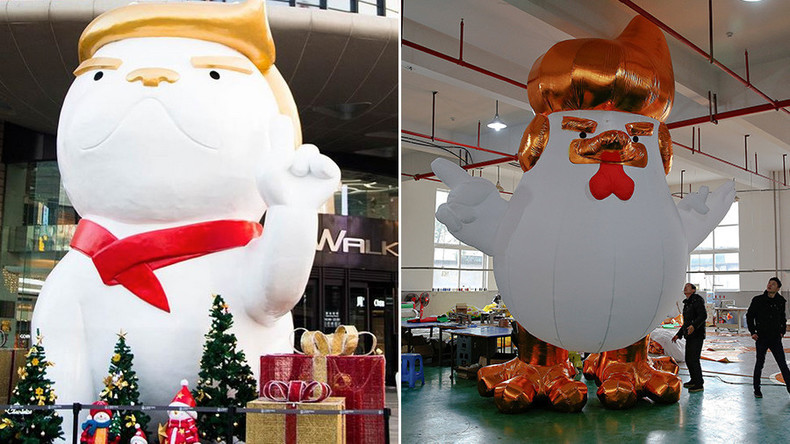 Made in China : après le coq gonflable de 2017, Trump prend les traits d'un chien géant (IMAGES)