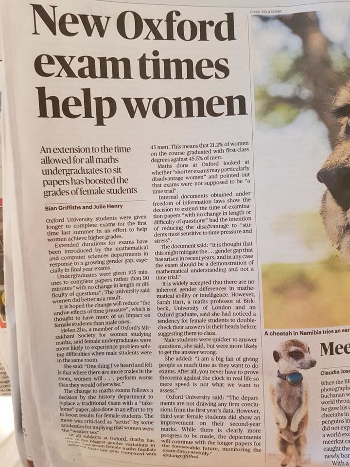 L'université d'Oxford offre 15 minutes supplémentaires aux examens pour favoriser les étudiantes