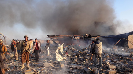 Dommages occasionnés par les frappes sur la ville de Saada tenue par les rebelles Houthis en janvier 2018. 