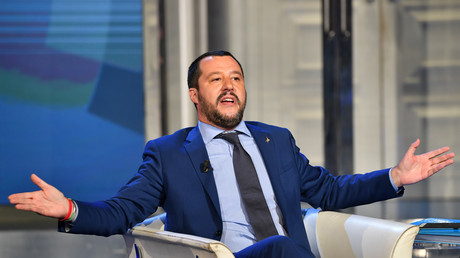 Le ministre italien de l'Intérieur, Matteo Salvini, sur le plateau de l'émission «Porta a Porta» à Rome le 20 juin 2018.