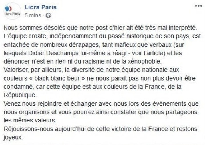Equipe de Croatie «uniforme» : la Licra demande la démission du directeur de son antenne parisienne