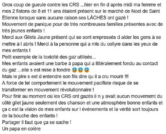 Gilets jaunes : le marché de Noël noyé sous le gaz à Saint-Etienne, des familles s'indignent (VIDEO)