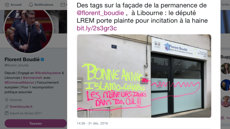 «Bonne année islamo-collabo» : sa permanence taguée, un député LREM de Gironde porte plainte (PHOTO)