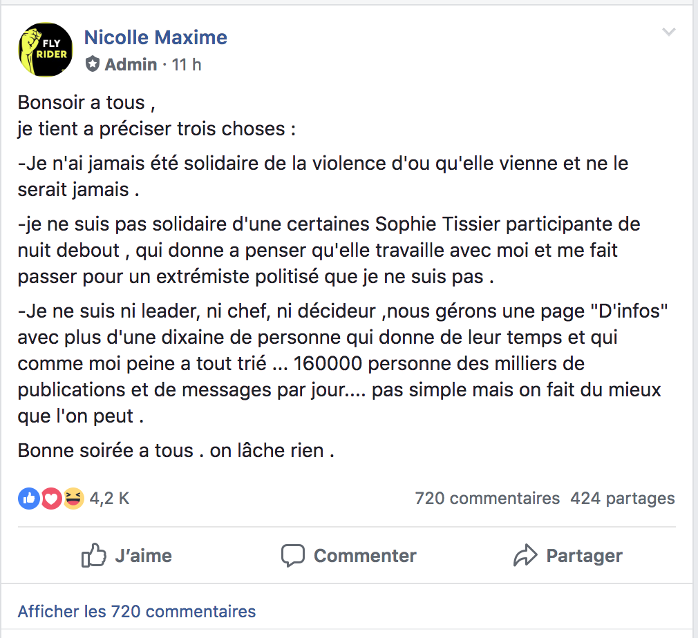 Maxime Nicolle : «Je n'ai jamais prôné la violence, mais je ne pourrais pas l'empêcher»