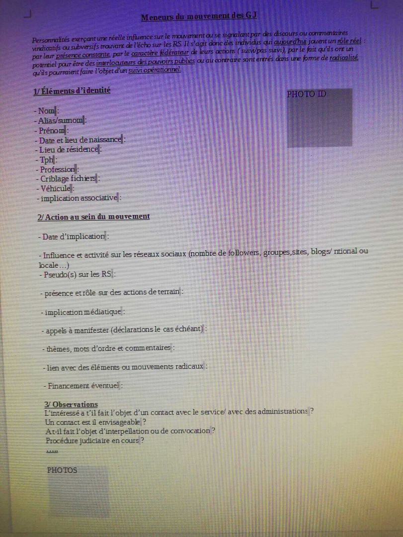 Un service de renseignement aurait été chargé de ficher des meneurs des Gilets jaunes