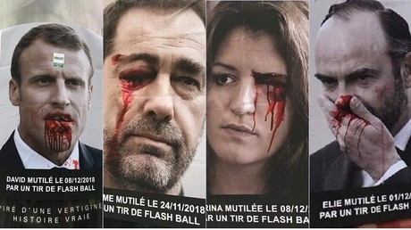 Des affiches choc représentant les membres du gouvernement blessés et mutilés par la police lors de manifestations de Gilets jaunes sont apparues, notamment à Bordeaux.