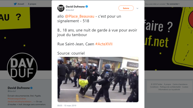 Caen : interpellation musclée d'un Gilet jaune jouant du tambour lors de l'acte 17 (VIDEO)