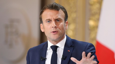 Le président de la République française, Emmanuel Macron, pendant son discours au Palais de l'Elysée, à Paris, le 25 avril 2019