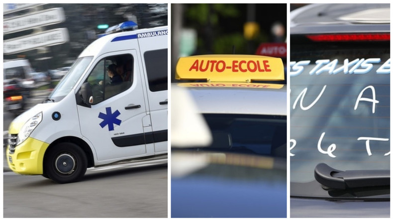 Taxis, ambulanciers et auto-écoles font entendre leur colère en région parisienne (VIDEOS)