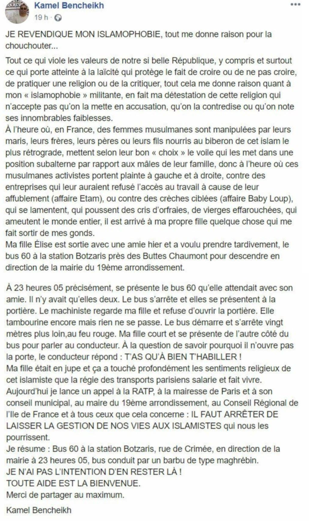 Une jeune fille a-t-elle été empêchée de monter dans un bus à Paris à cause de sa jupe ? 5ccd449109fac2981c8b4567