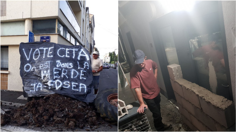 Fumier et briques : des agriculteurs s'en prennent aux permanences de députés LREM pro-CETA (IMAGES)