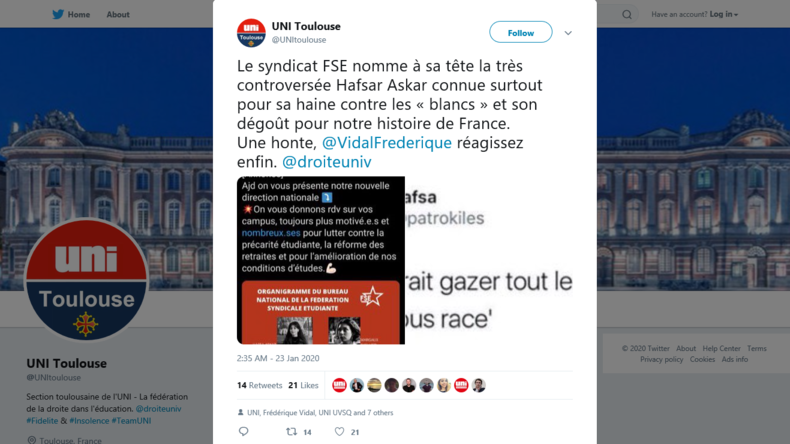 «Je déteste les blancs» : les tweets de la secrétaire générale du syndicat FSE refont surface