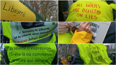 Photomontage de Gilets jaunes aperçus devant la prison de Belmarsh le 24 février 2020.