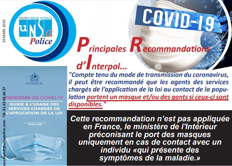 Covid-19 : Interpol recommande aux agents de porter un masque, les policiers français enragent