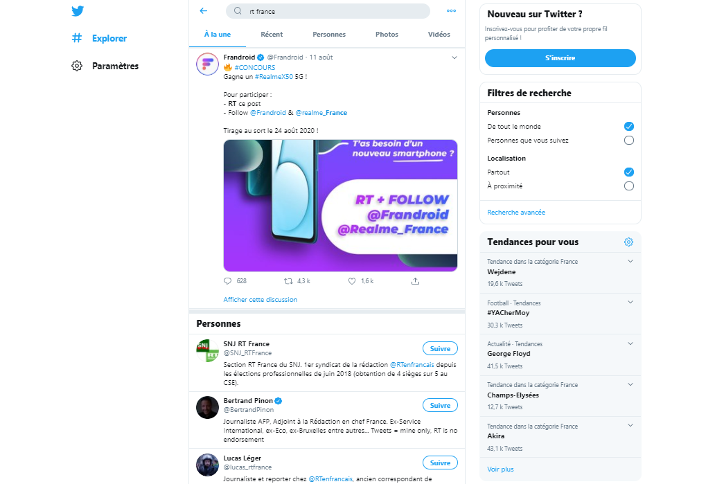 RT France disparaît mystérieusement de la barre de recherche de Twitter