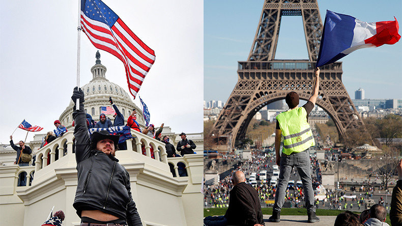 Gilets jaunes et manifestants pro-Trump ayant envahi le Capitole : une comparaison qui fait débat