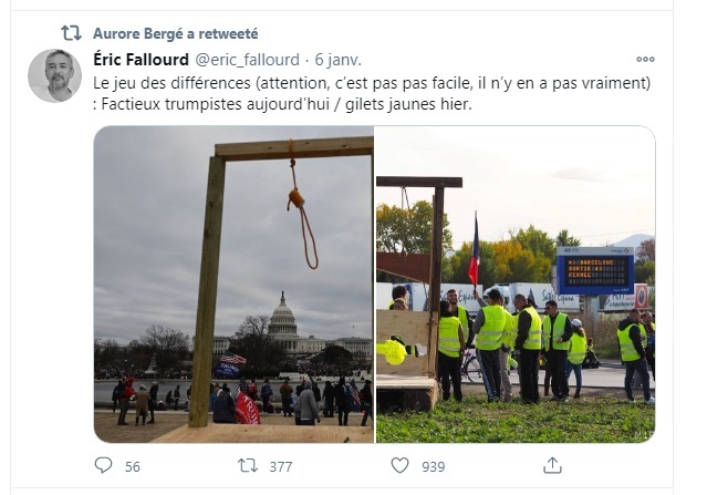 Gilets jaunes et manifestants pro-Trump ayant envahi le Capitole : une comparaison qui fait débat