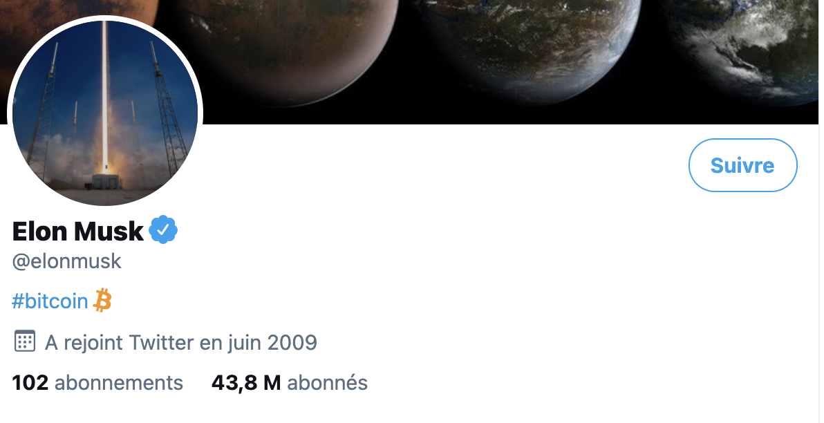 Elon Musk ajoute le hashtag #bitcoin à sa biographie Twitter, la cryptomonnaie s'envole