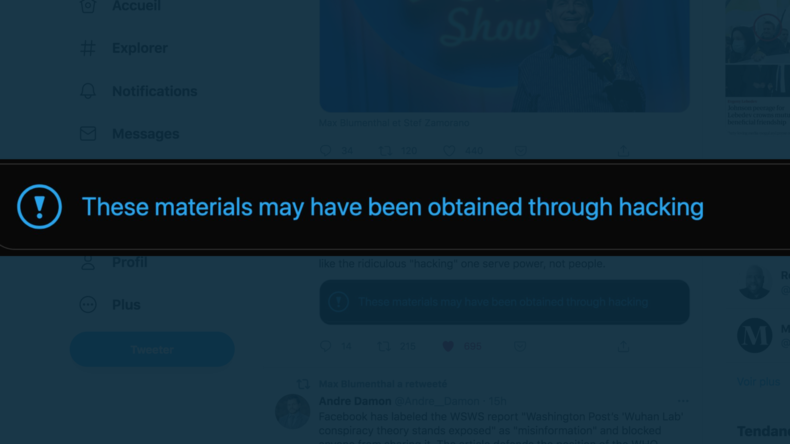 «Possiblement obtenu par hacking» : Twitter affuble d'un «avertissement» une enquête de The Grayzone