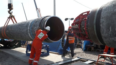 Des ouvriers travaillent sur un site de construction de Nord Stream 2, en Russie (illustration).