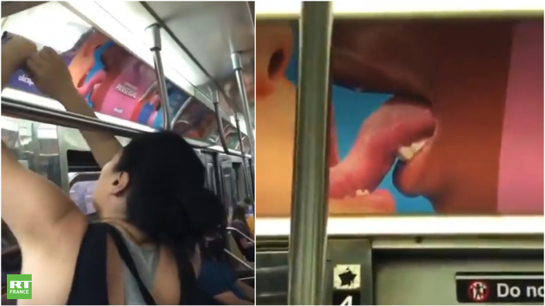 «Propagande» : à New York, une femme déchire une publicité pro-vaccin contre le Covid-19