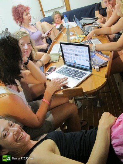 female crew research microbead pollution in sea