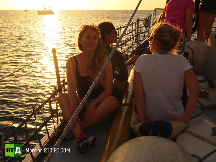 female crew research microbead pollution in sea