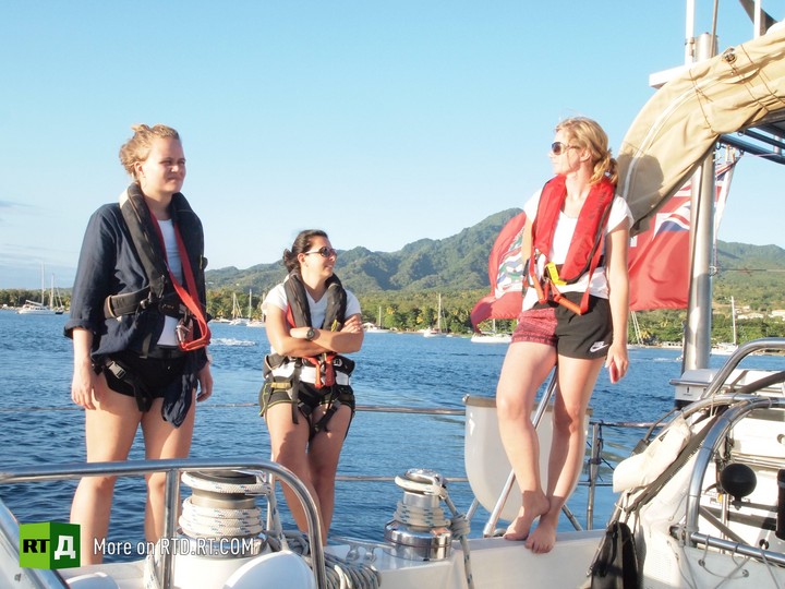 female crew research microbead pollution in sea