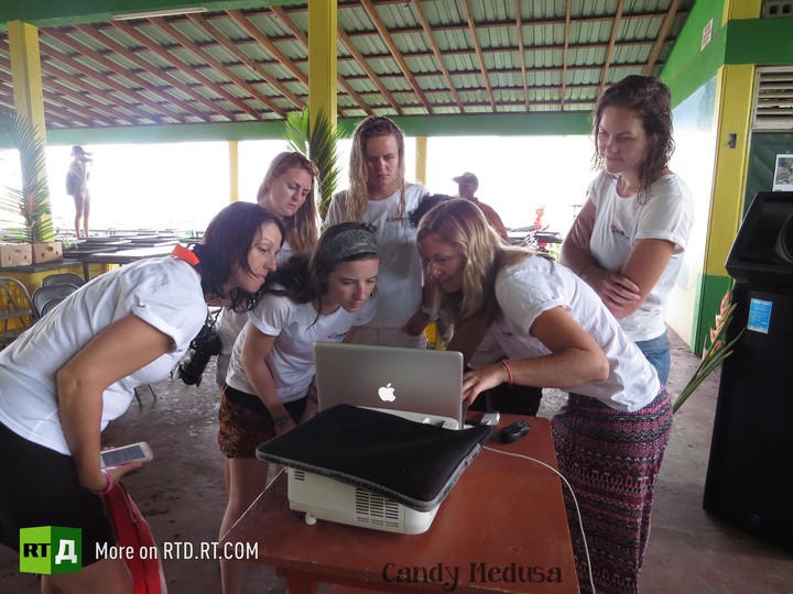 female crew research microbead pollution in sea