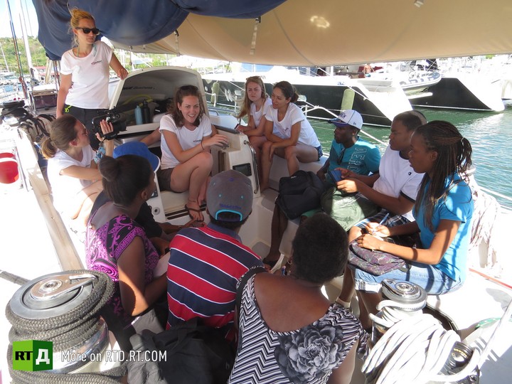 female crew research microbead pollution in sea
