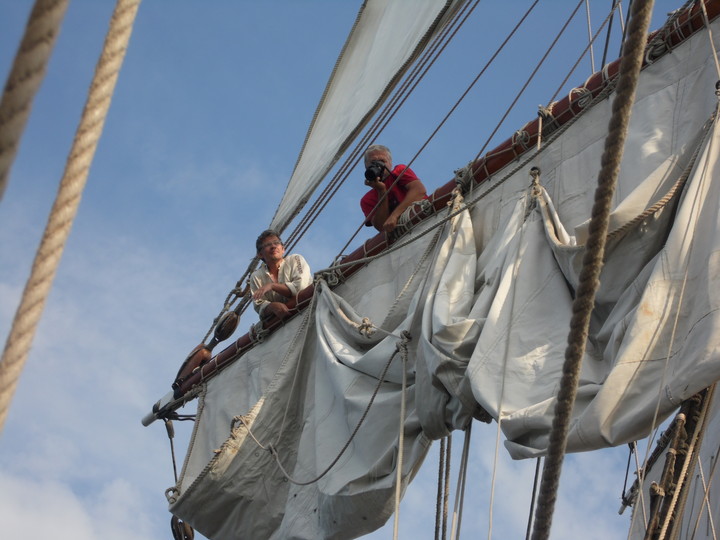 tall ships in battle reenactment