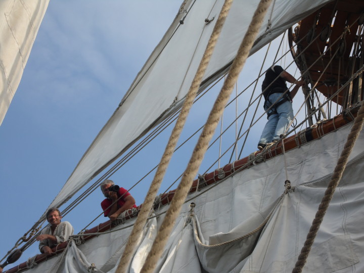 tall ships in battle reenactment