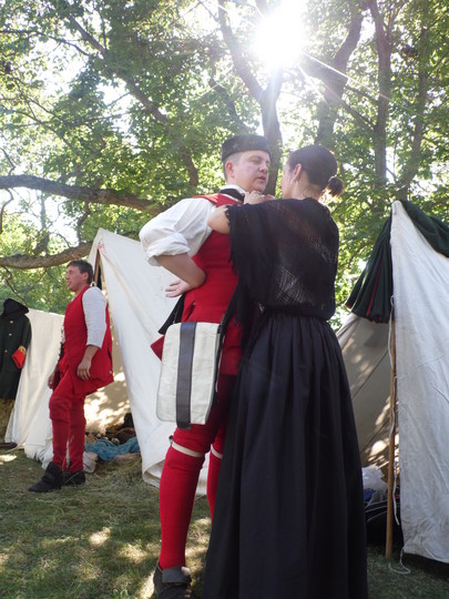 tall ships in battle reenactment