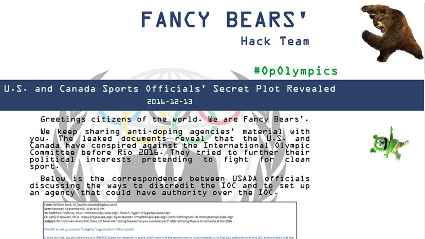 Медвежья услуга: хакеры Fancy Bears опубликовали файлы о сговоре США и Канады против МОК