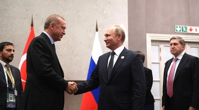 Президент России Владимир Путин с турецким коллегой Реджепом Эрдоганом