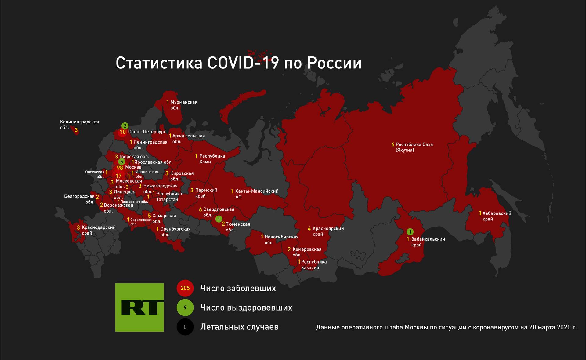 Карта поражения коронавирусом в России