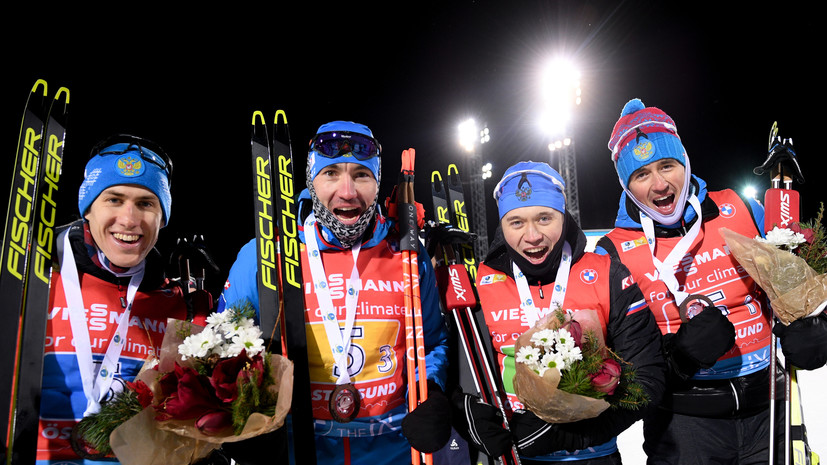 На подиум со штрафным кругом: российские биатлонисты завоевали бронзу в эстафете на этапе Кубка мира в Эстерсунде